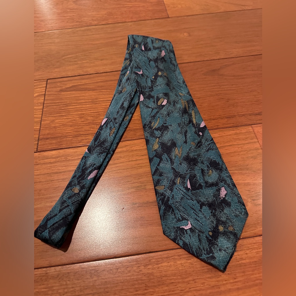Canali Dark Teal, Black, And Grayish Pink Patterned Tie 100% Silk Made In Italy